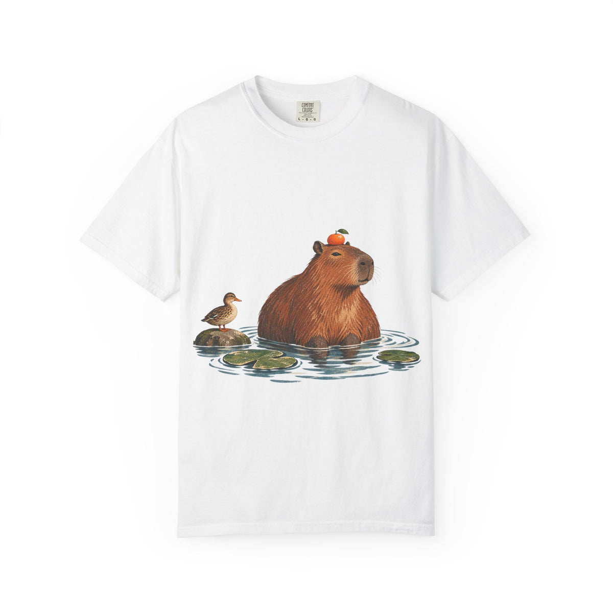 Capybara Orange Duck Tee Cute Capybara with Fruit Duck Lily Pad Pond Shirt