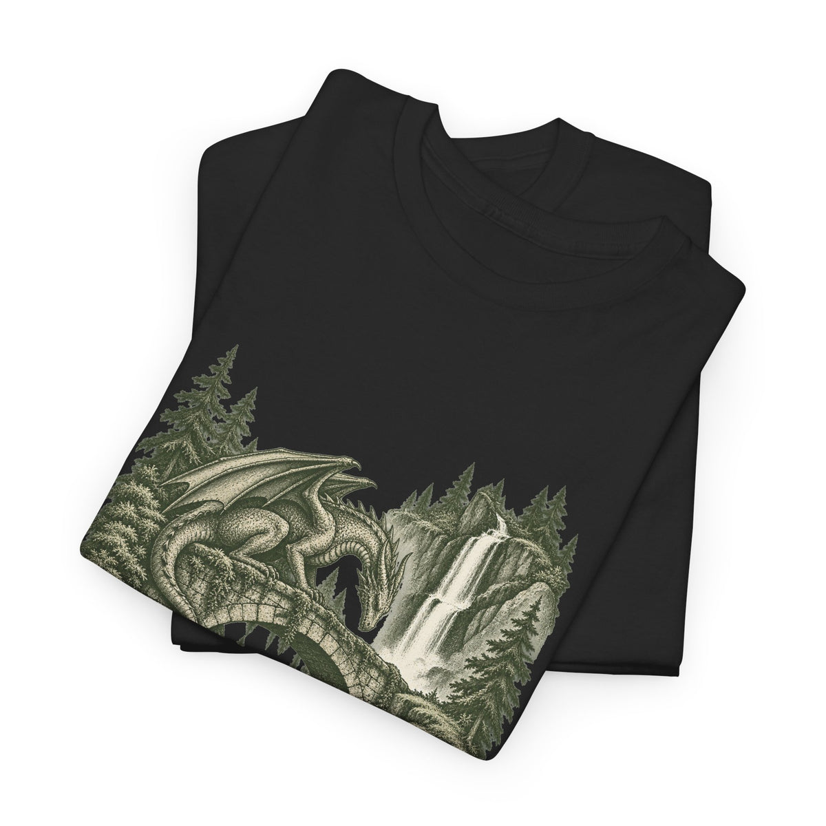 Dragon Forest Bridge T-Shirt Fantasy Waterfall Nature Dragon Tee
