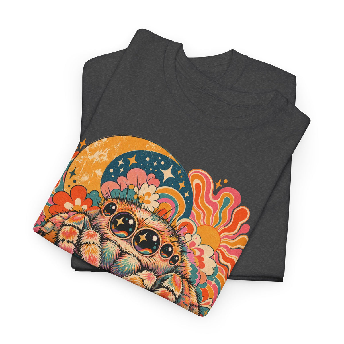 Groovy Jumping Spider T-Shirt Retro 70s Flowers Creepy Cute Tee