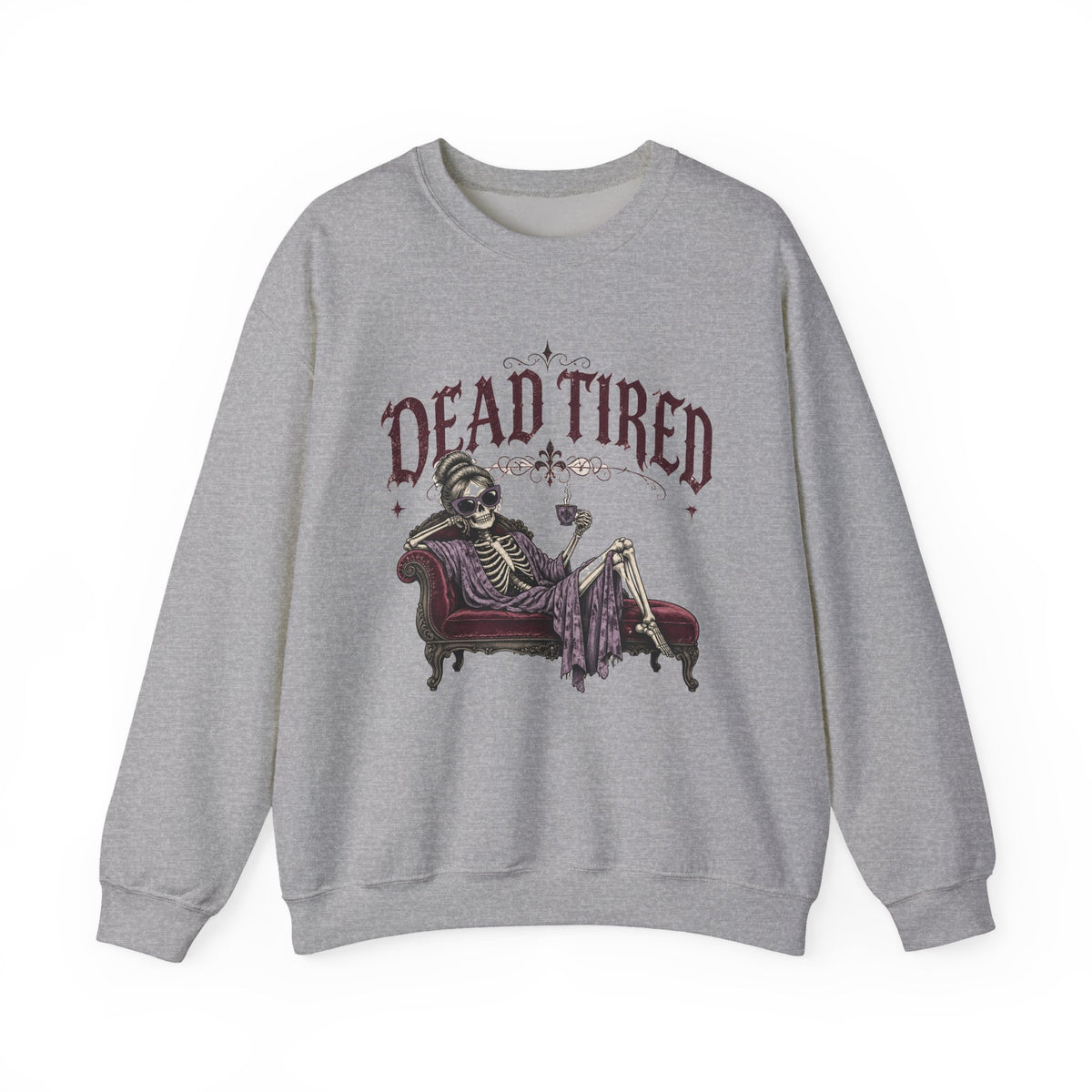 Dead Tired Skeleton Sweatshirt Funny Gothic Fainting Couch