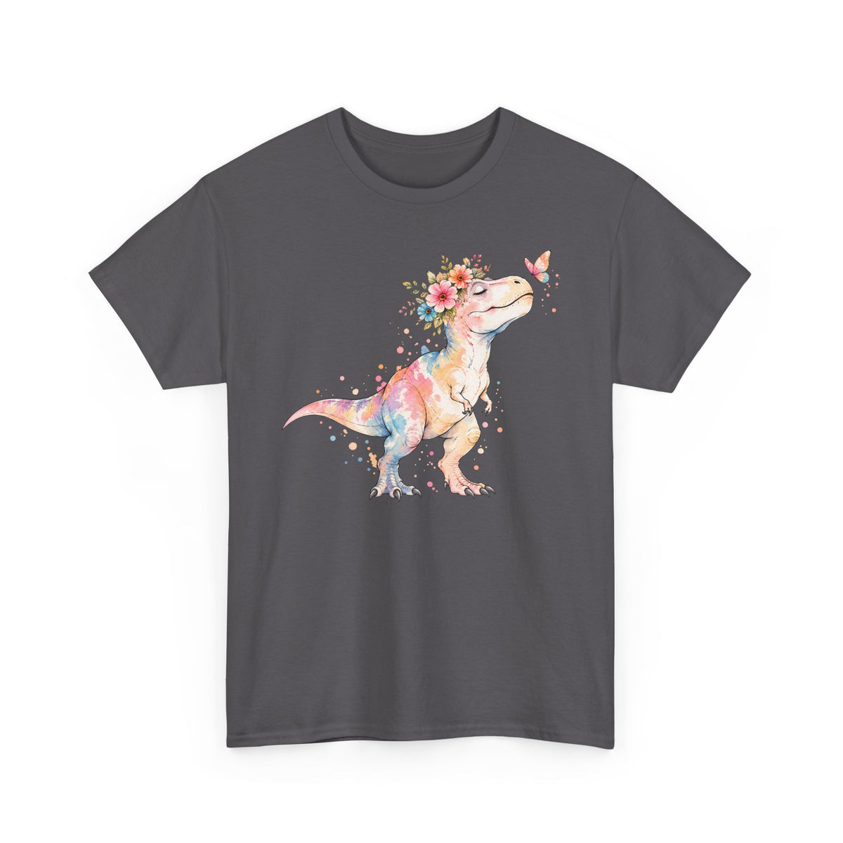 Watercolor T-Rex T-Shirt, Pastel Dinosaur Flower Crown Butterfly Graphic Tee Unisex Cute Dino Shirt