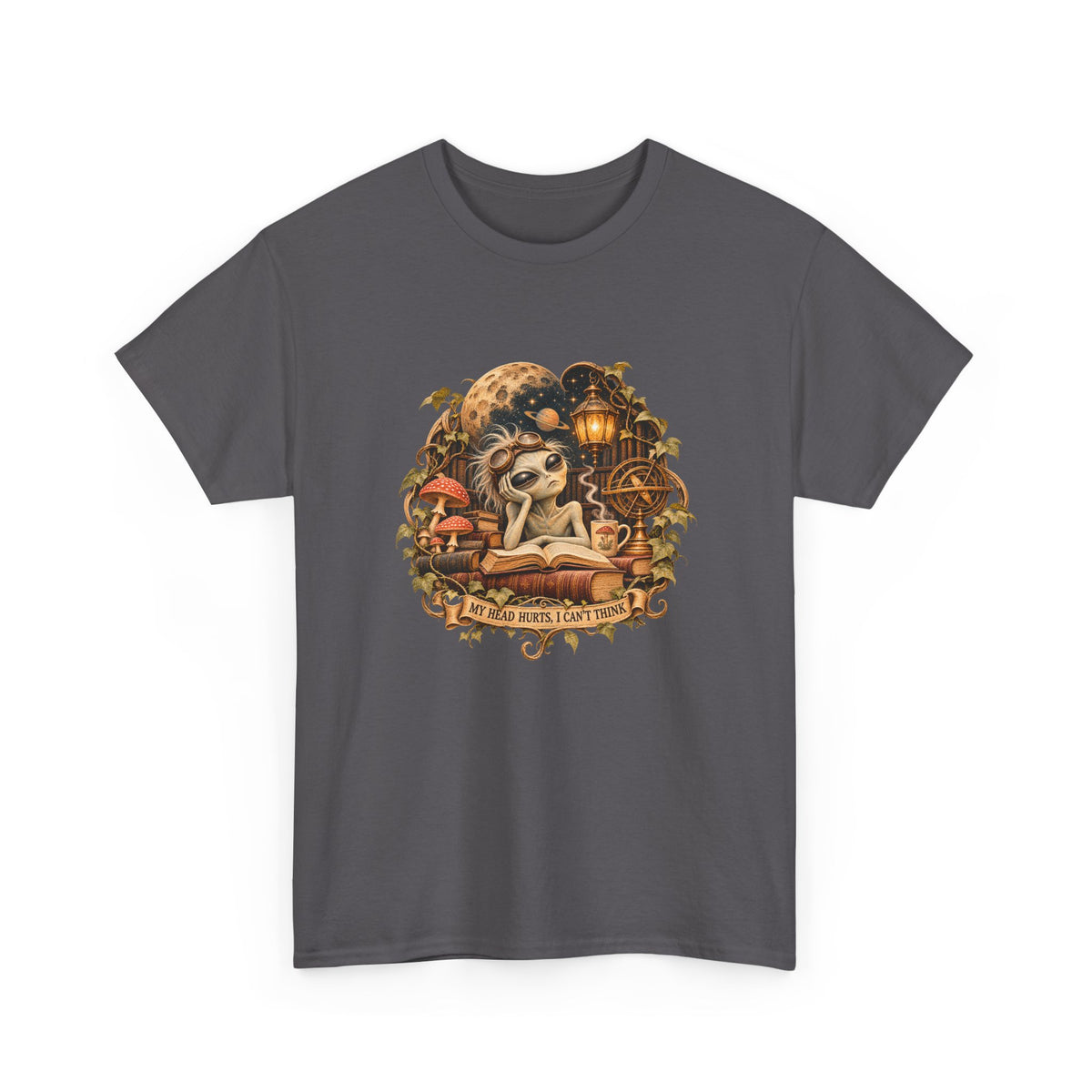 My Head Hurts I Can't Think T-Shirt Alien Scholar Books Funny Tee