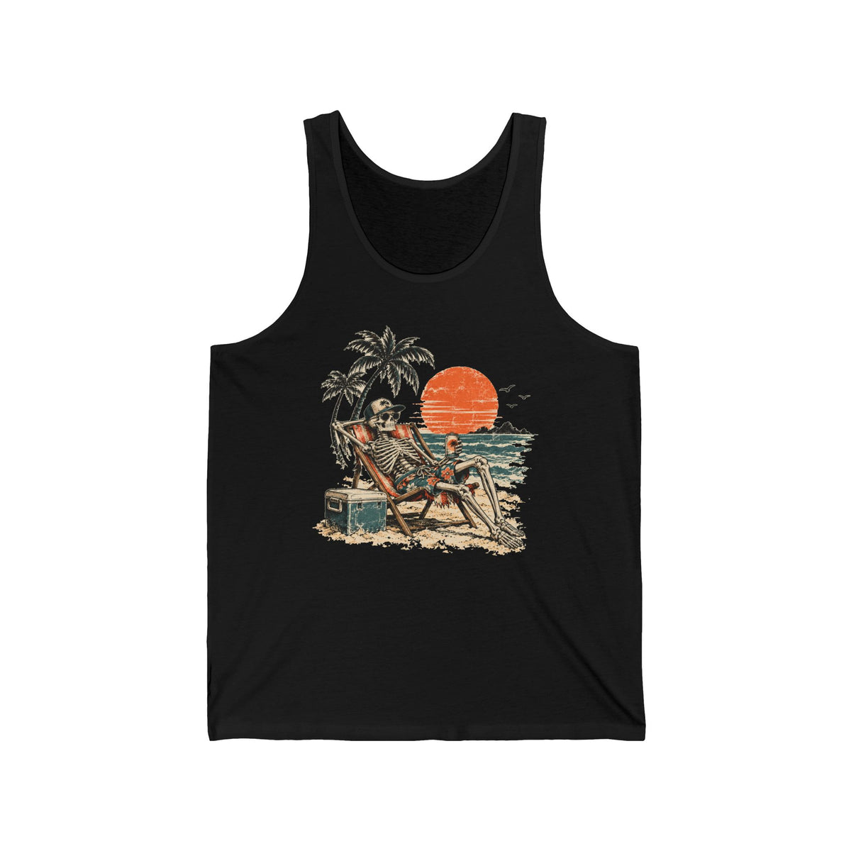 Beach Skeleton Sunset Tank Top Palm Trees Vacation Mode Funny Skeleton Tank