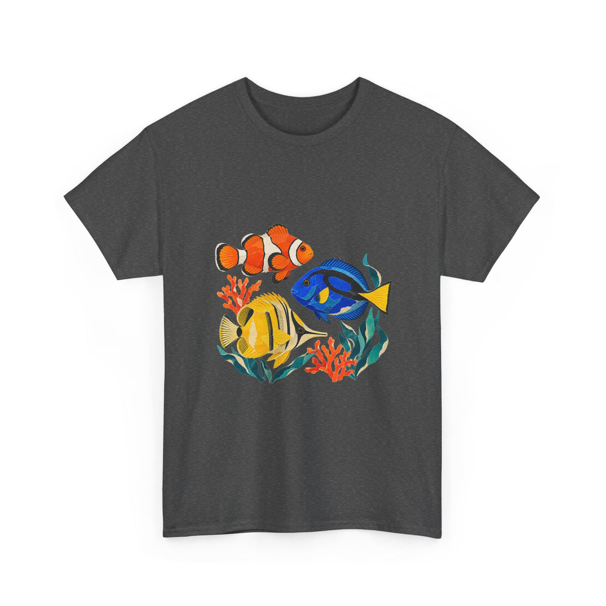 Tropical Fish Coral Collage Tee Clownfish Blue Tang Butterflyfish Coral Reef Ocean Shirt