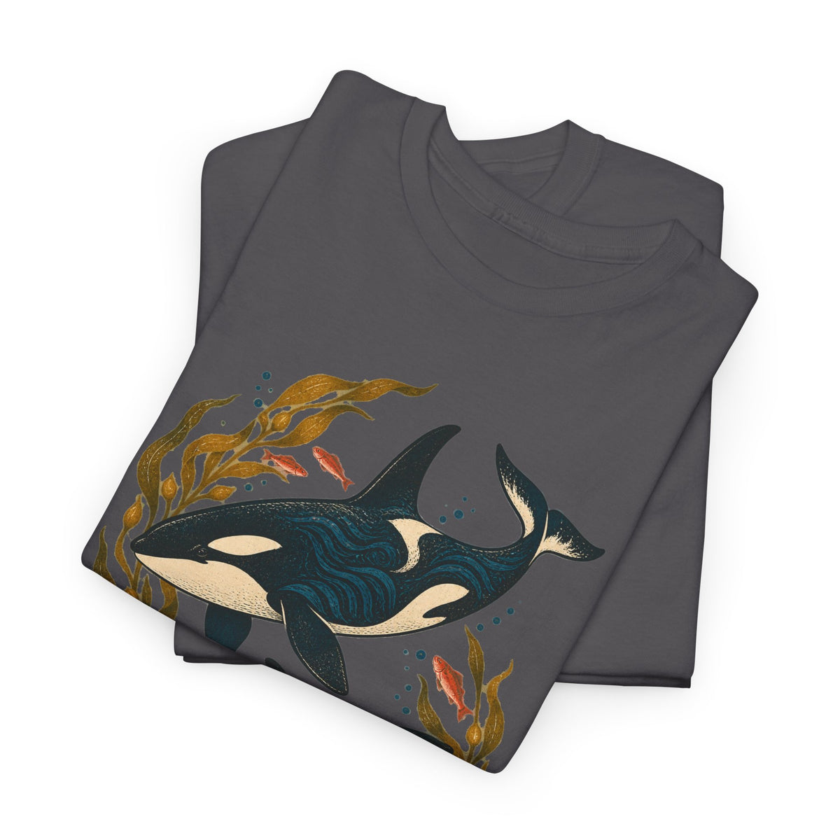 Orca Kelp Duo Tee Two Killer Whales Golden Kelp Forest Orange Fish Ocean Shirt
