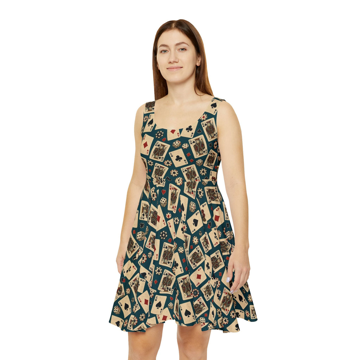 Retro Playing Cards Print Womens Skater Dress Vintage Casino Poker