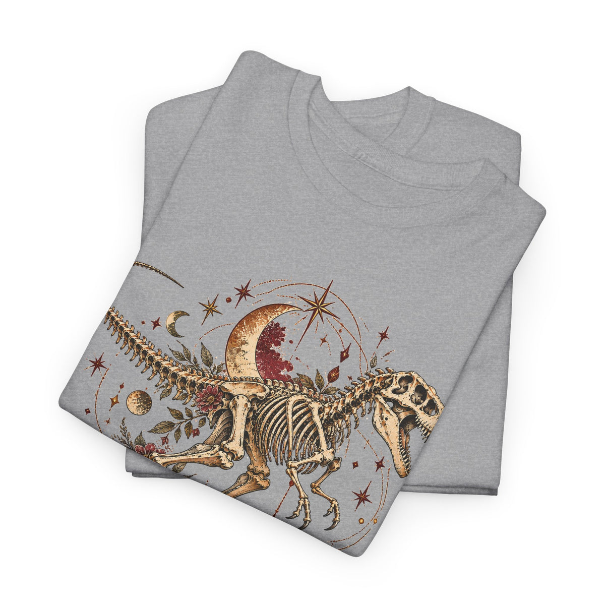 Celestial T-Rex Skeleton T-Shirt, Dinosaur Fossil Moon Stars Graphic Tee Unisex Dark Academia Shirt