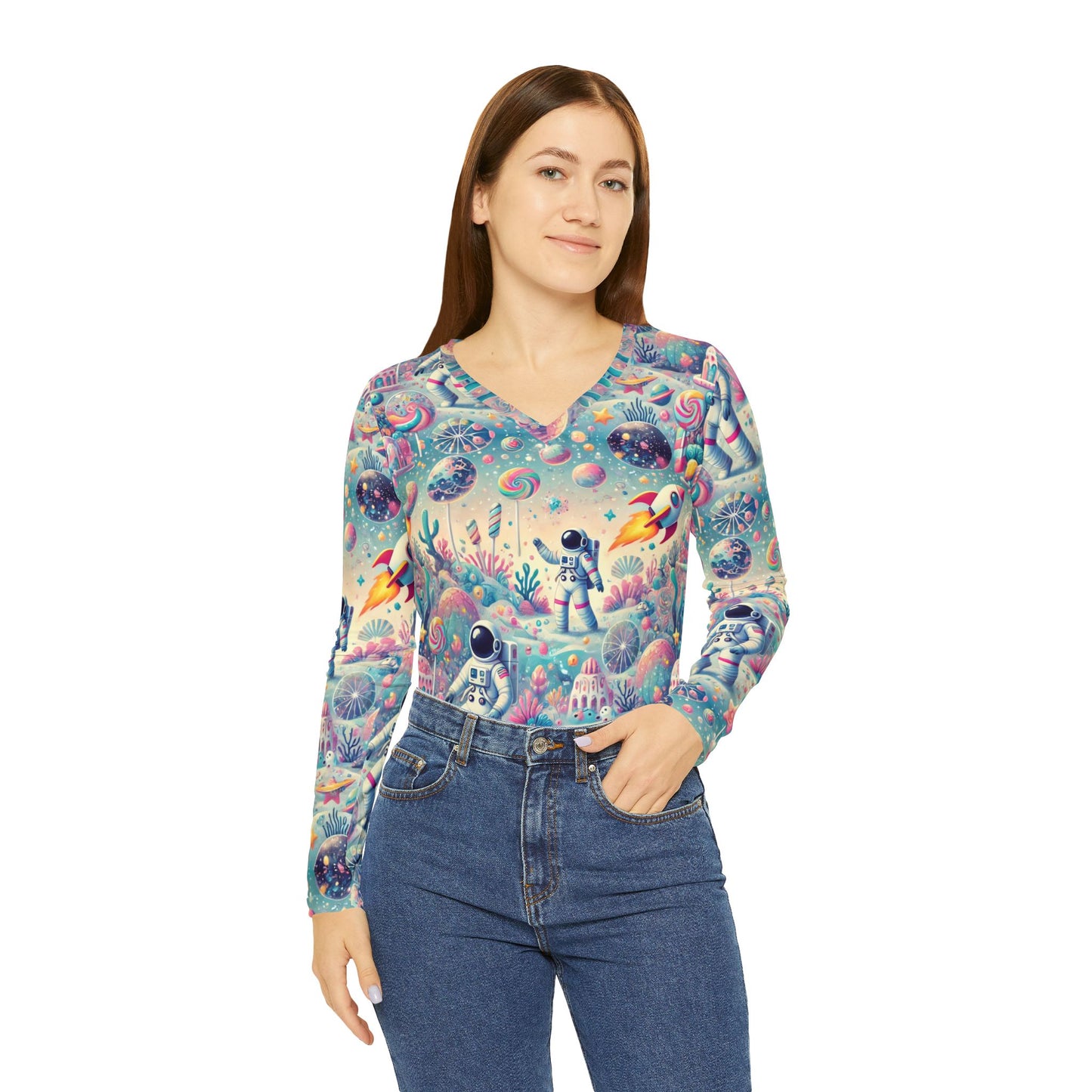 Women's Long Sleeve V-neck Shirt (AOP)