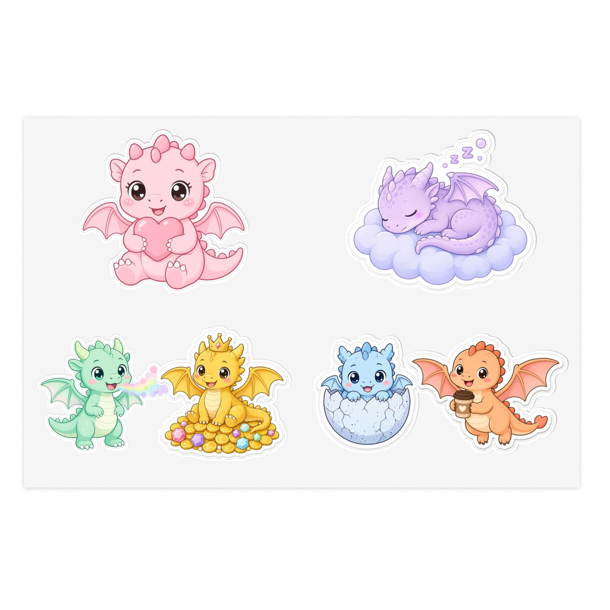 Cute Kawaii Dragon Sticker Sheet 6 Pastel Baby Dragon Stickers Laptop Planner