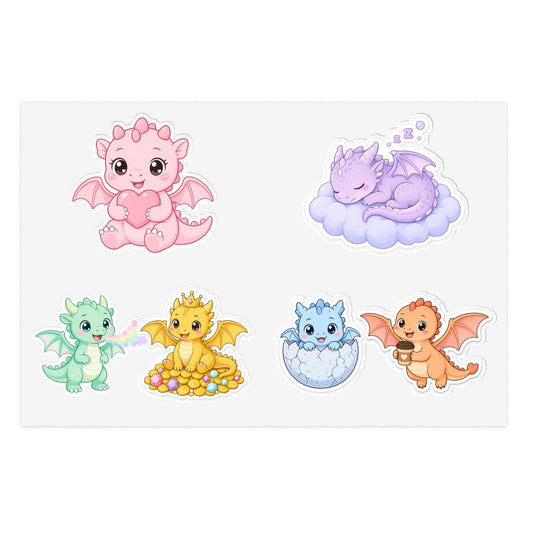 Cute Kawaii Dragon Sticker Sheet 6 Pastel Baby Dragon Stickers Laptop Planner