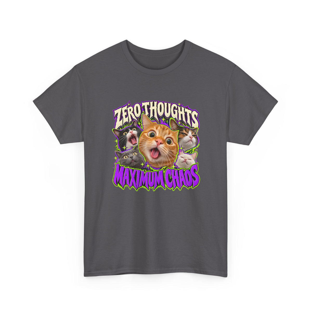 Zero Thoughts Maximum Chaos T-Shirt Funny Cat Heads Meme Tee