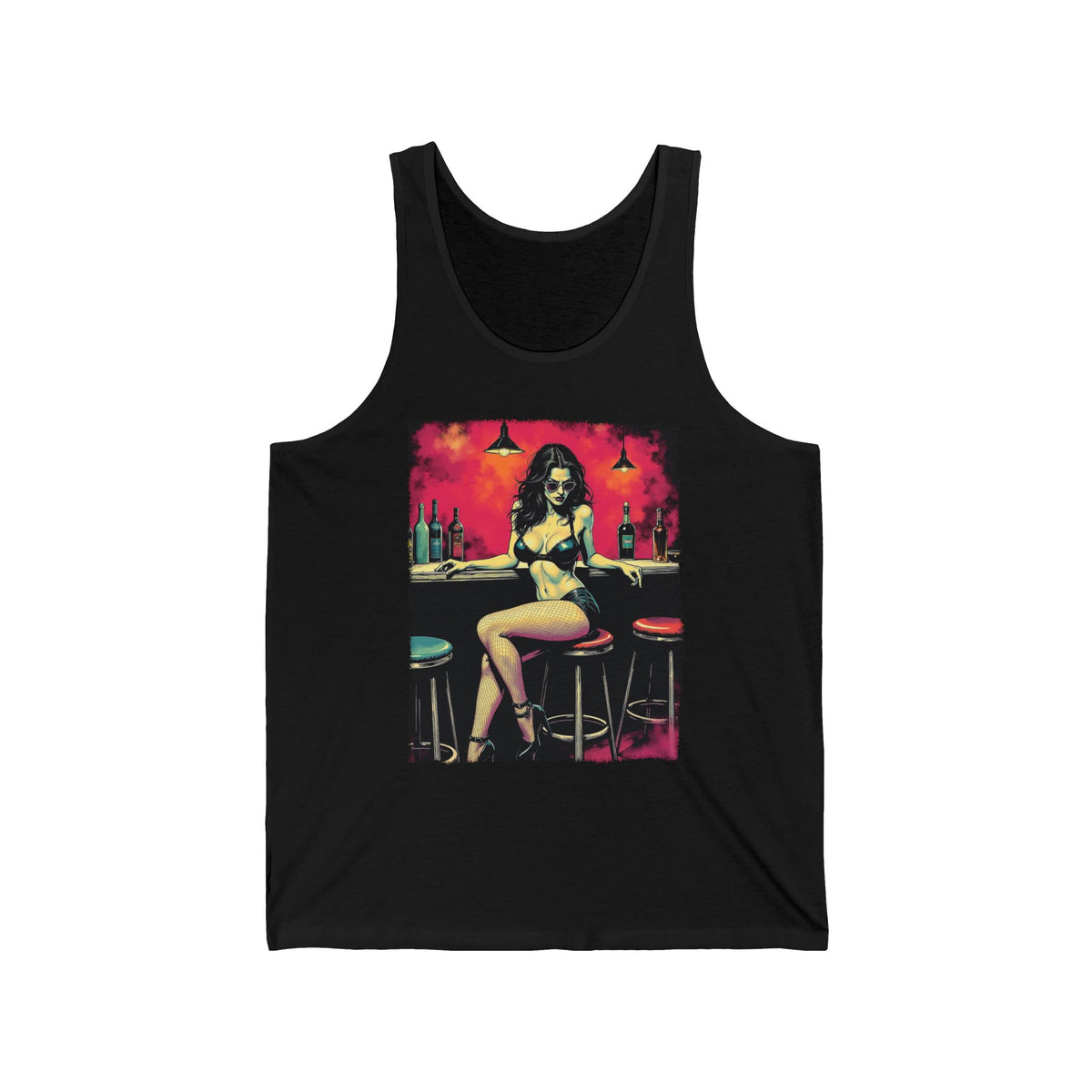 Gothic Bar Lady Neon Night Graphic Tank Top Unisex Jersey Tank
