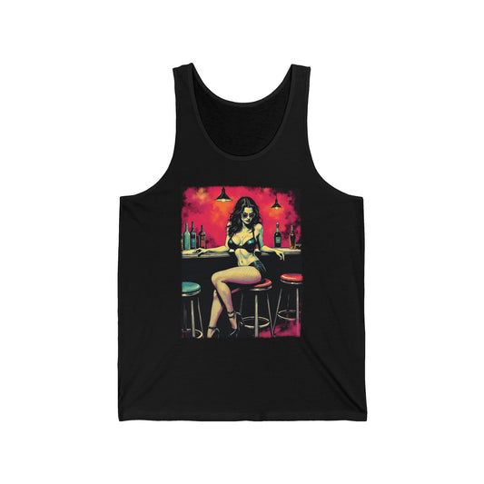 Gothic Bar Lady Neon Night Graphic Tank Top Unisex Jersey Tank