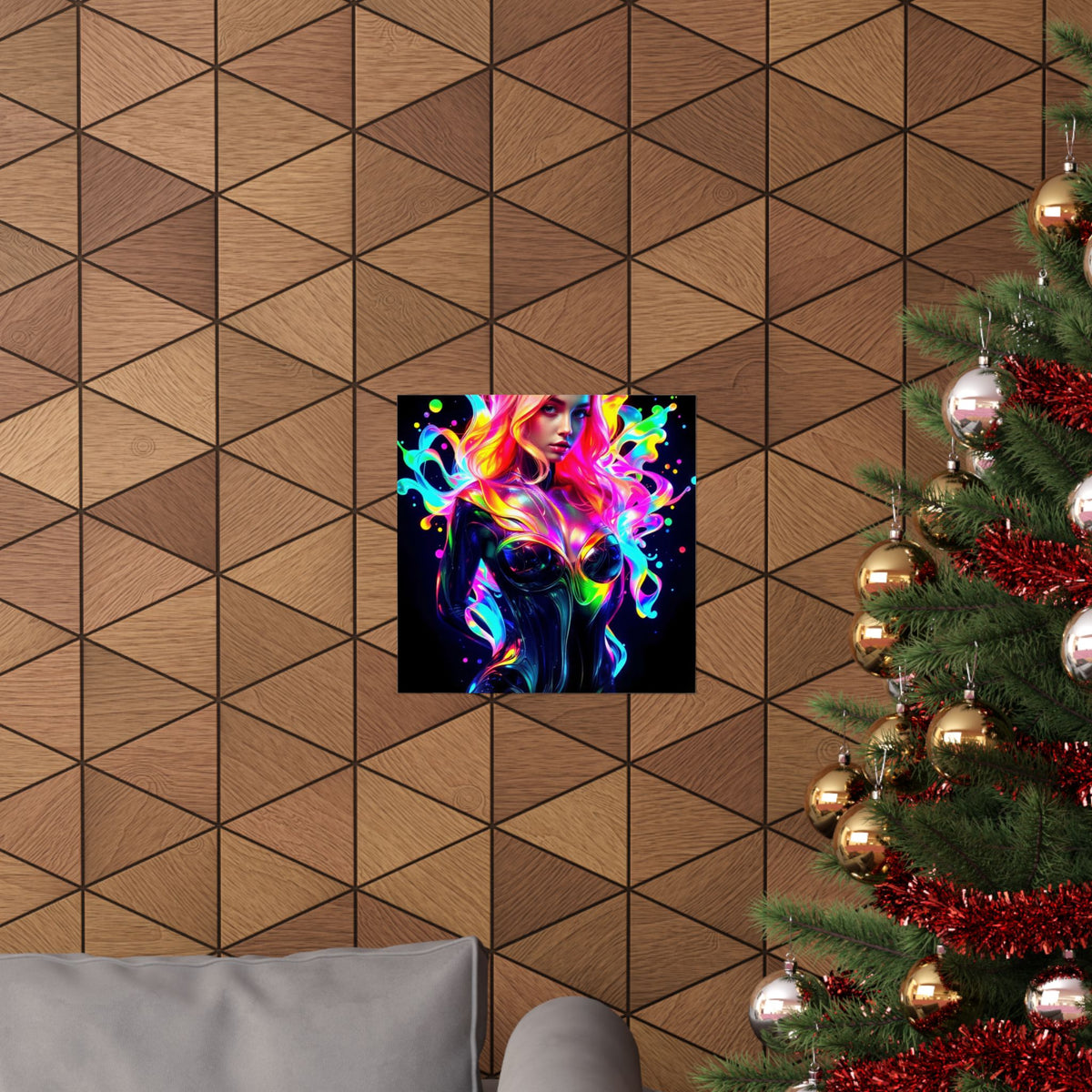 Neon Splash Rainbow Hair Woman Poster Matte Vertical Wall Art