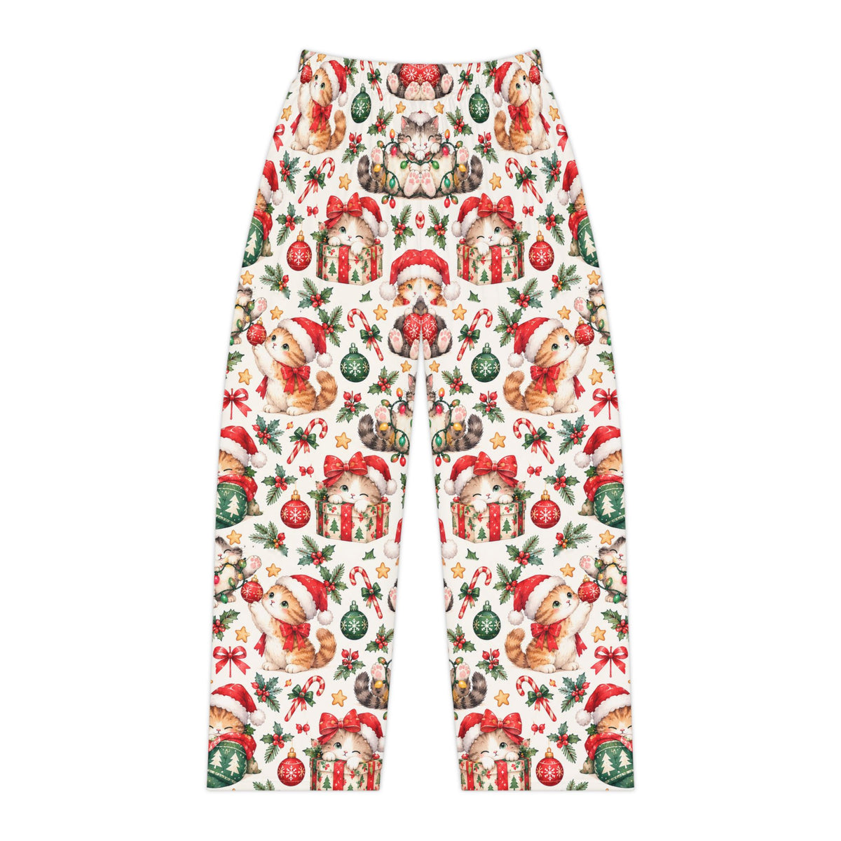 Christmas Cat Pajama Pants Women Santa Kitten Holiday Lounge Pants