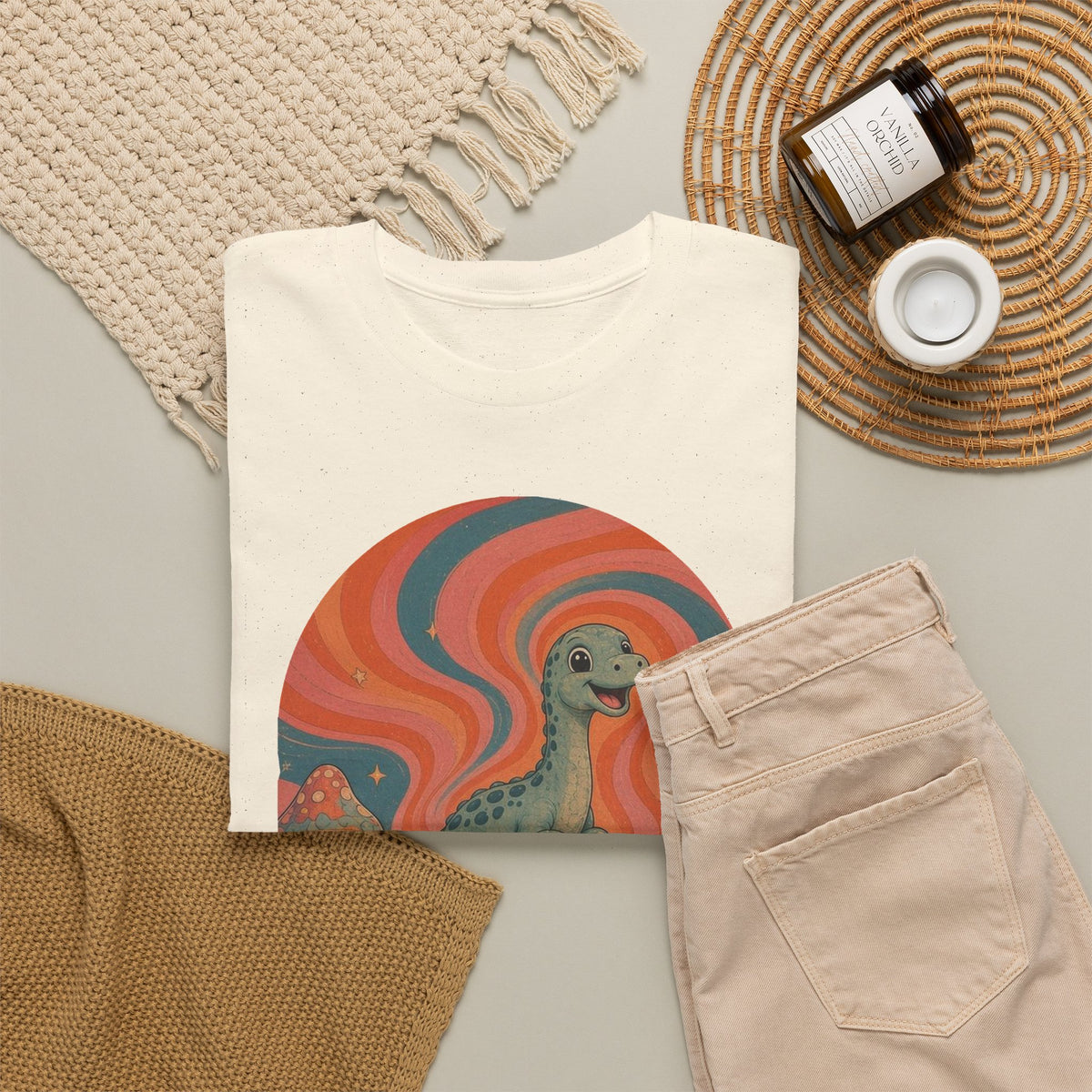 Groovy Brontosaurus T-Shirt Retro 70s Dinosaur Mushrooms Daisies Tee