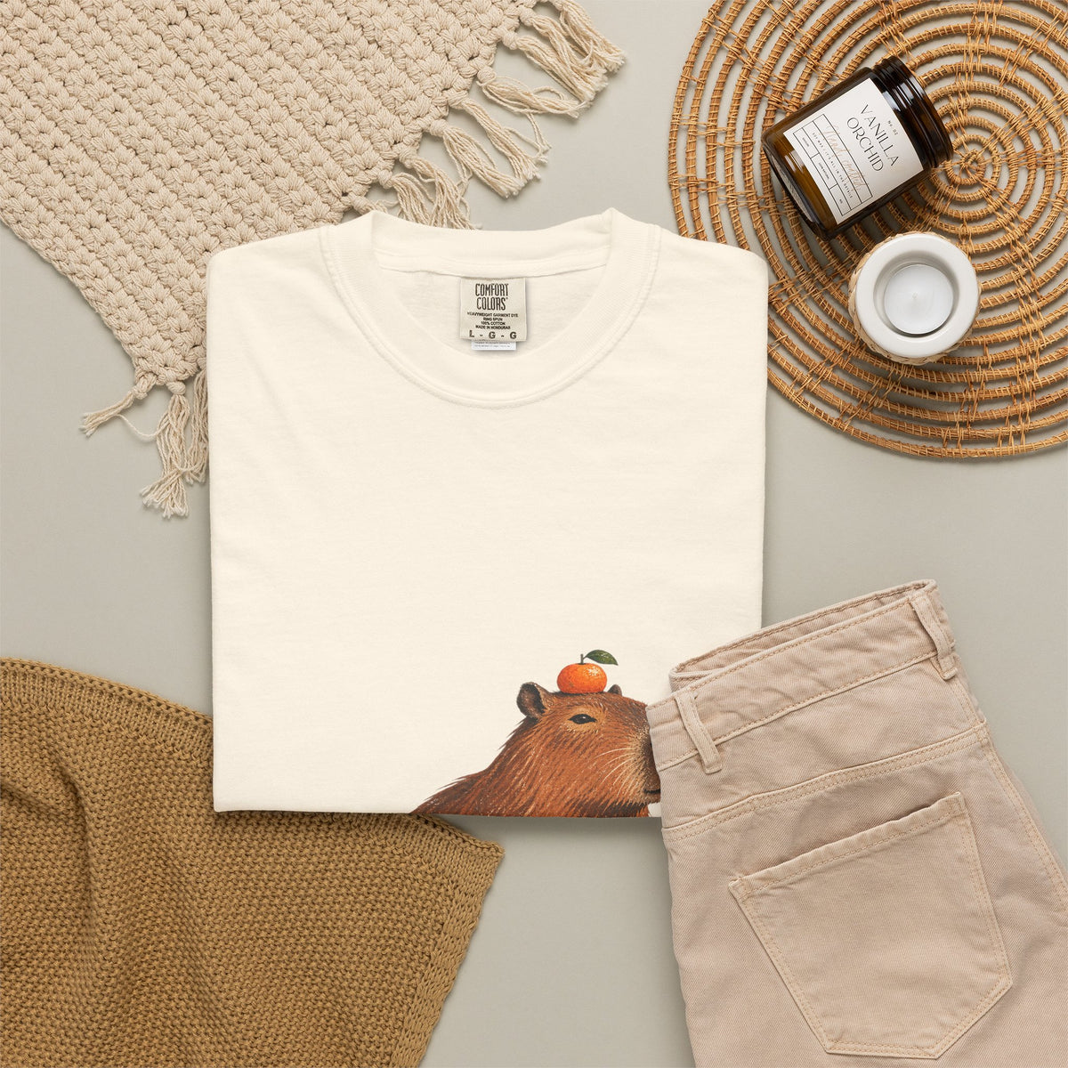 Capybara Orange Duck Tee Cute Capybara with Fruit Duck Lily Pad Pond Shirt