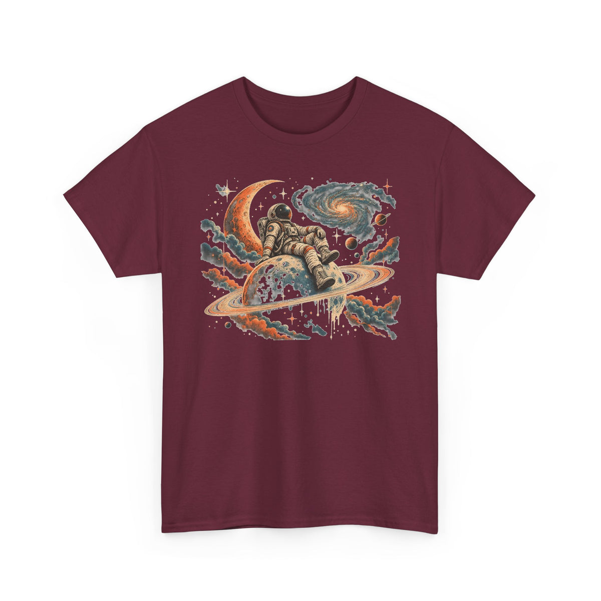 Astronaut on Saturn T-Shirt Chill Astronaut Ringed Planet Galaxy Crescent Moon Tee