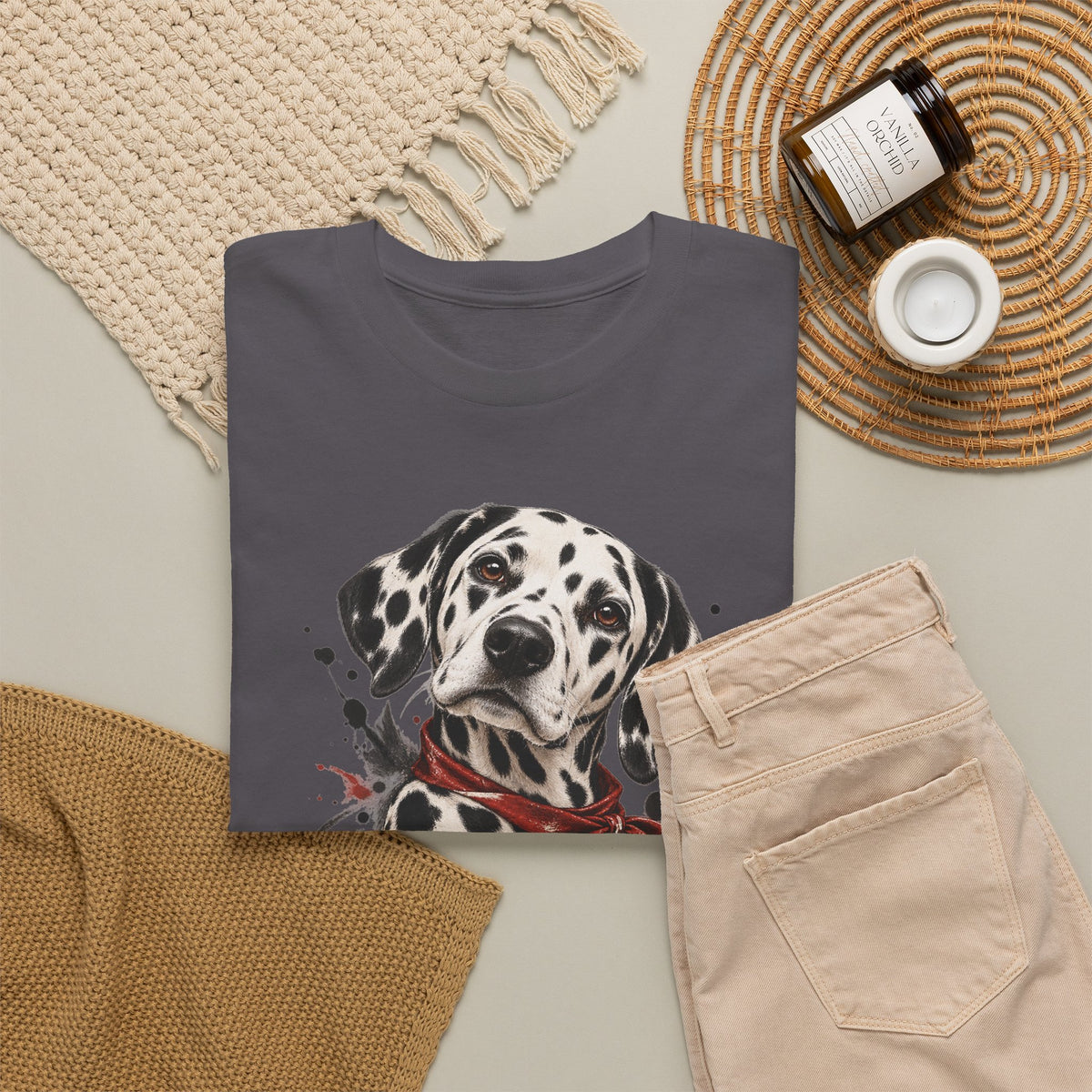 Dalmatian Red Bandana T-Shirt Dog Portrait Splatter Art Tee
