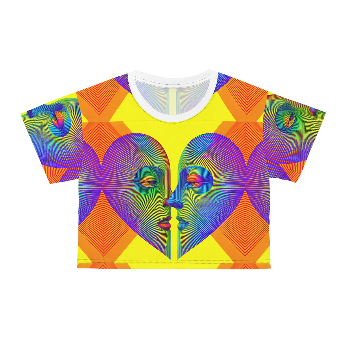 Abstract Kiss Heart Faces Crop Tee Womens Graphic T Shirt