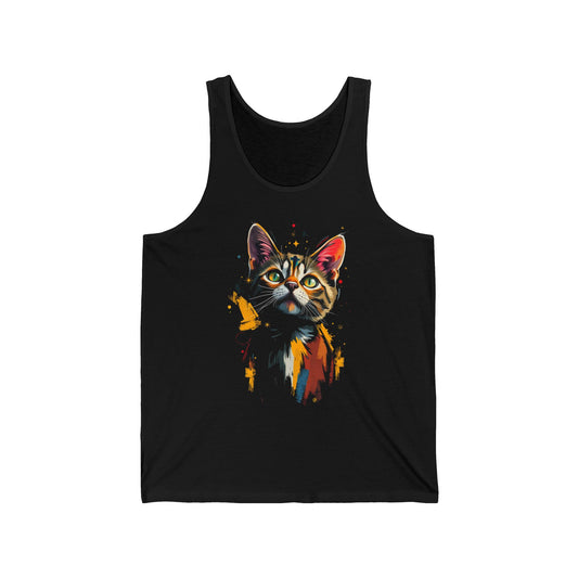 Paint Splash Cat Portrait Graphic Tank Top Unisex Jersey Tank