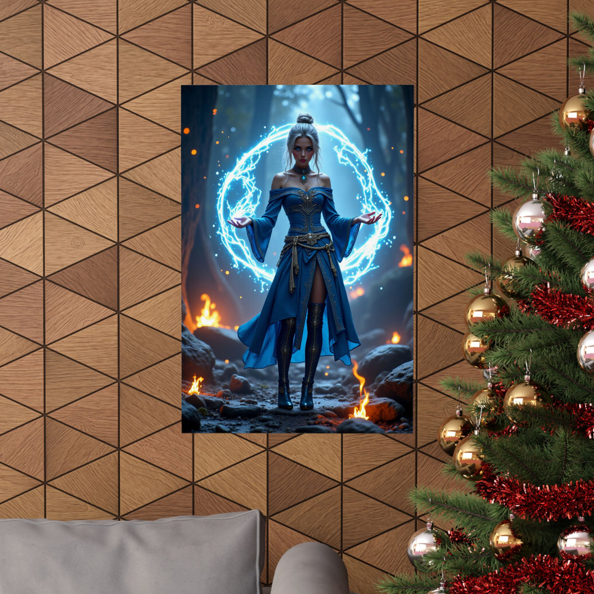 Mystic Sorceress Blue Magic Poster Matte Vertical Wall Art