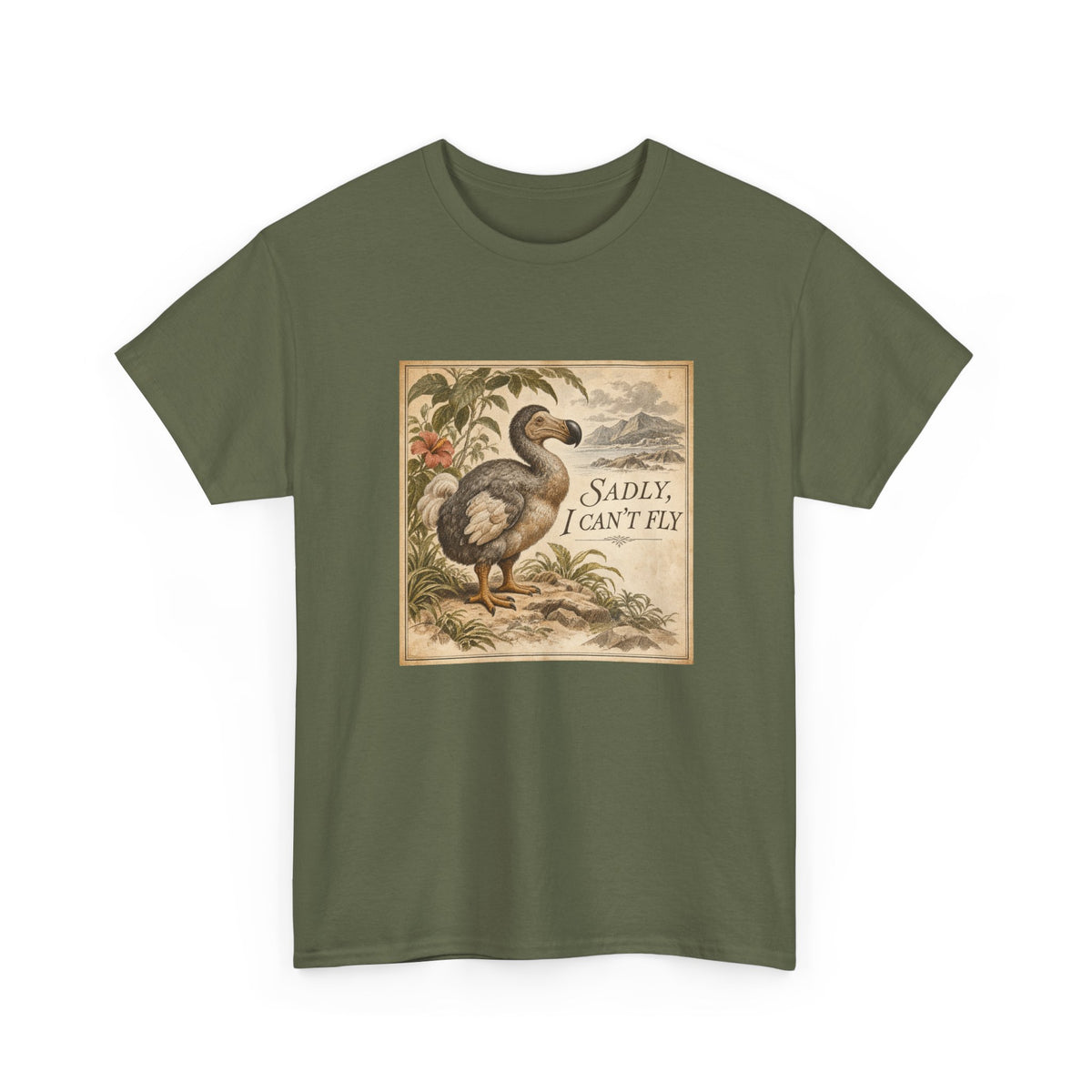 Sadly I Can't Fly T-Shirt Dodo Bird Vintage Naturalist Extinct Funny Tee