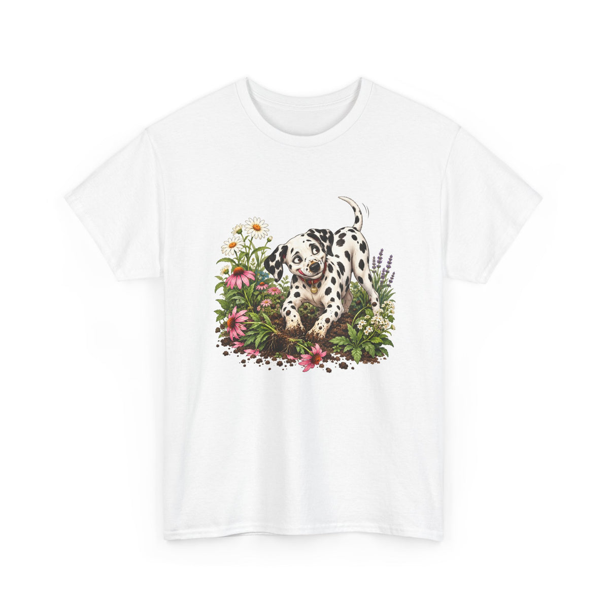 Dalmatian Digging Garden T-Shirt Funny Puppy Flower Dirt Dog Lover Tee