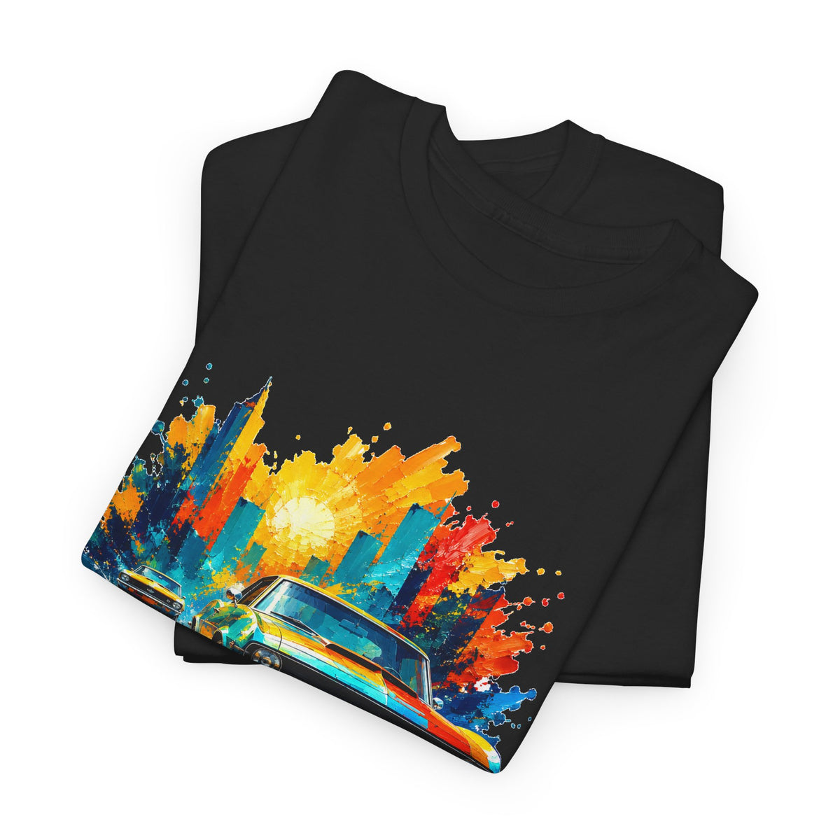 Paint Splash Muscle Car T-Shirt Colorful City Sunset Classic Car Art
