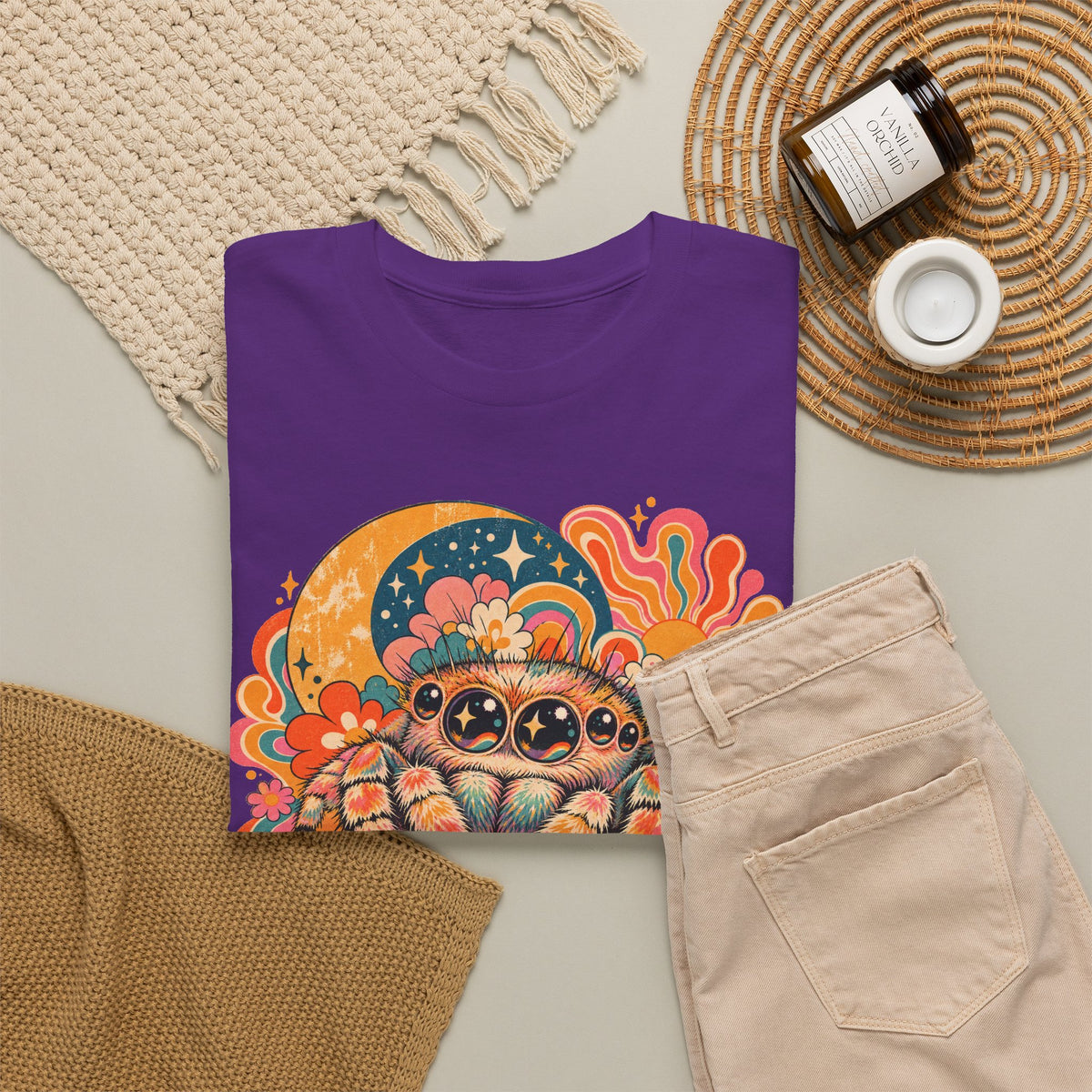 Groovy Jumping Spider T-Shirt Retro 70s Flowers Creepy Cute Tee