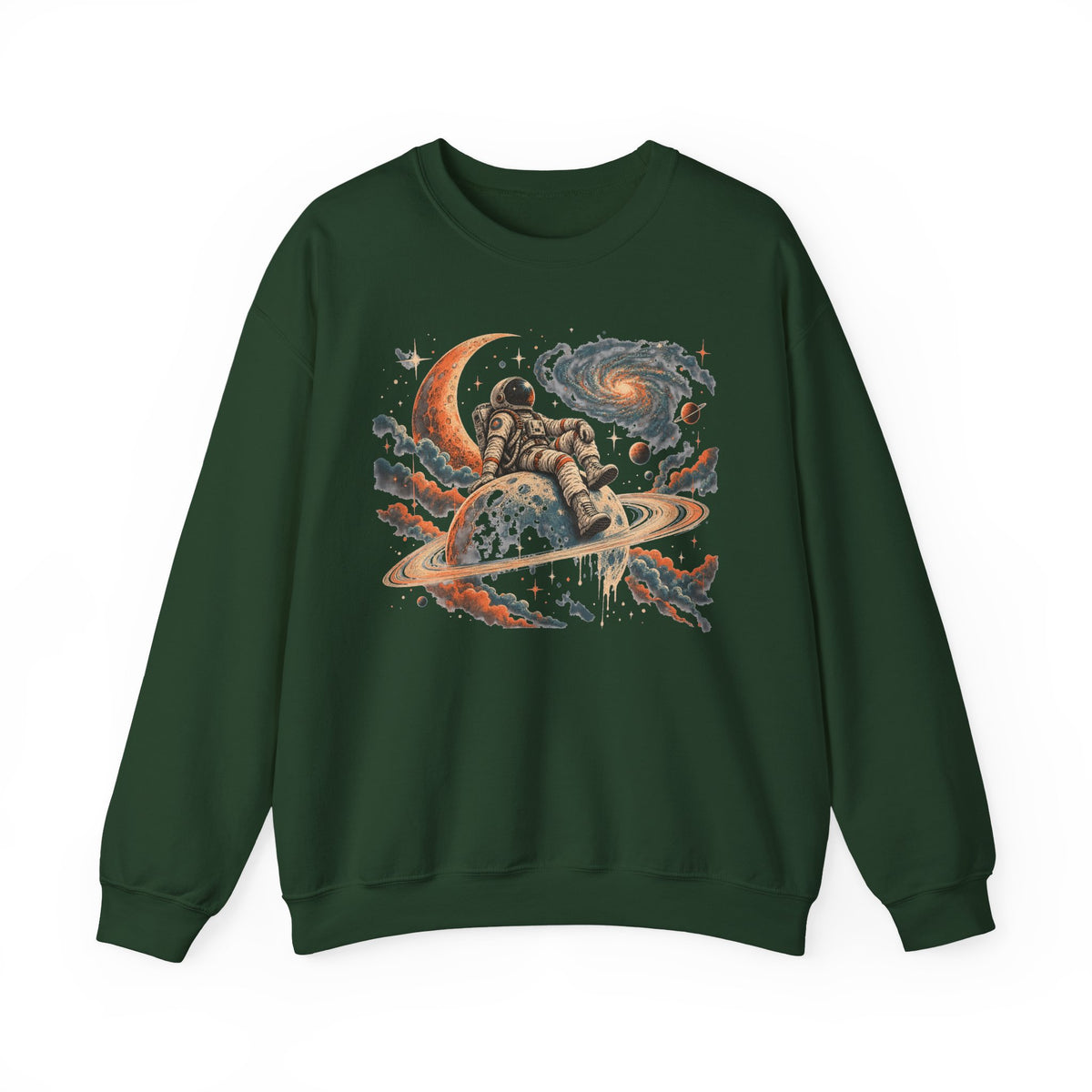 Astronaut on Saturn Sweatshirt Chill Astronaut Ringed Planet Galaxy Crewneck