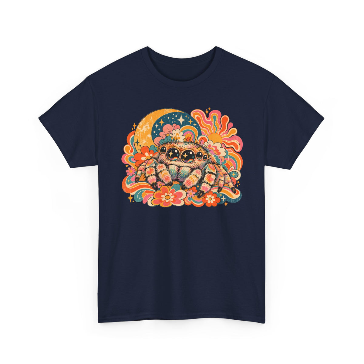 Groovy Jumping Spider T-Shirt Retro 70s Flowers Creepy Cute Tee