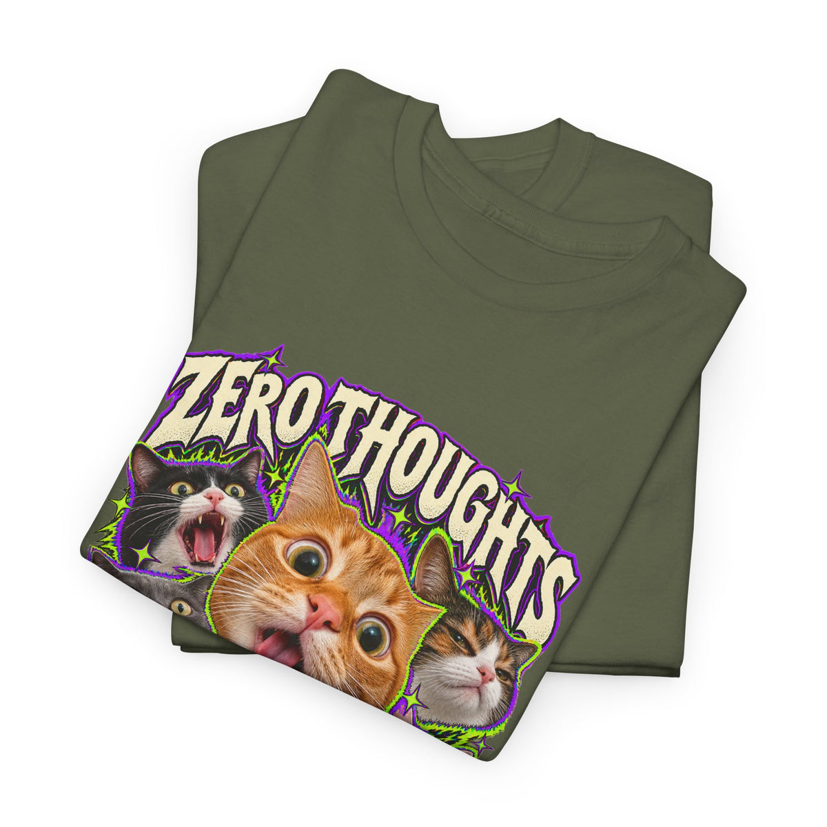 Zero Thoughts Maximum Chaos T-Shirt Funny Cat Heads Meme Tee