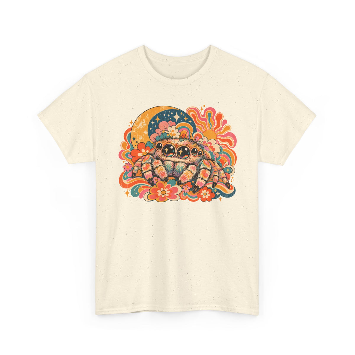 Groovy Jumping Spider T-Shirt Retro 70s Flowers Creepy Cute Tee