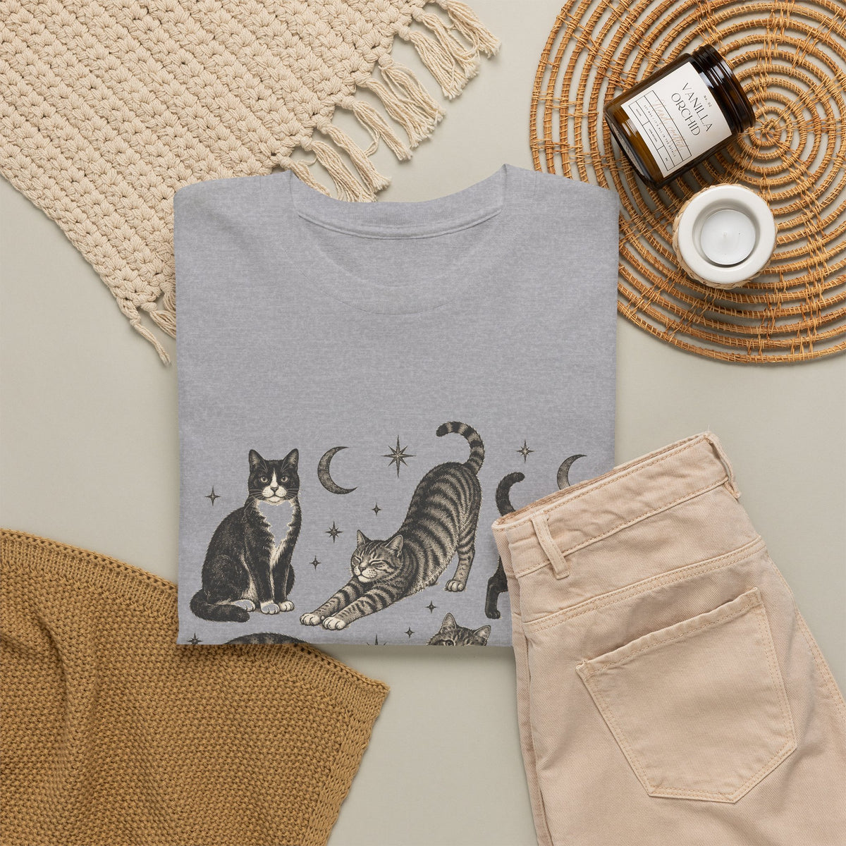 Vintage Cats and Moons T-Shirt Cute Cat Lover Celestial