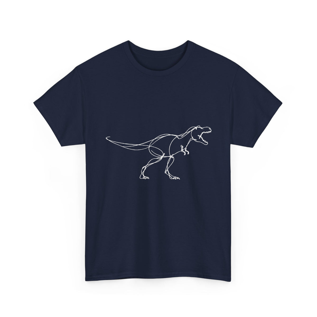 Minimal White Line T-Rex on Black T-Shirt Simple Dinosaur Sketch