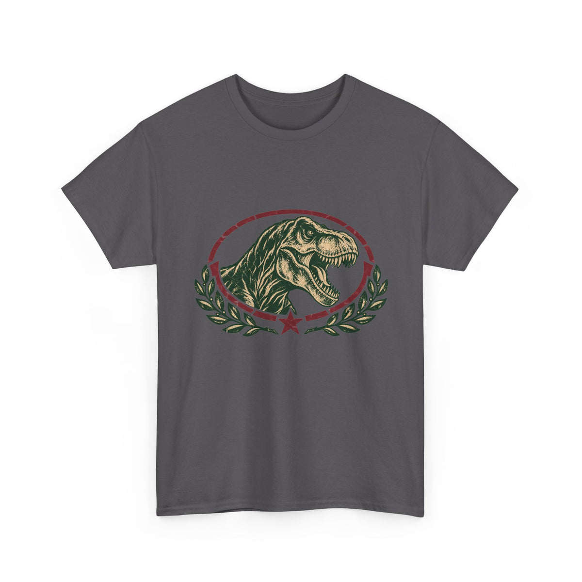 Roaring T-Rex Emblem T-Shirt Vintage Dinosaur Crest Star Tee