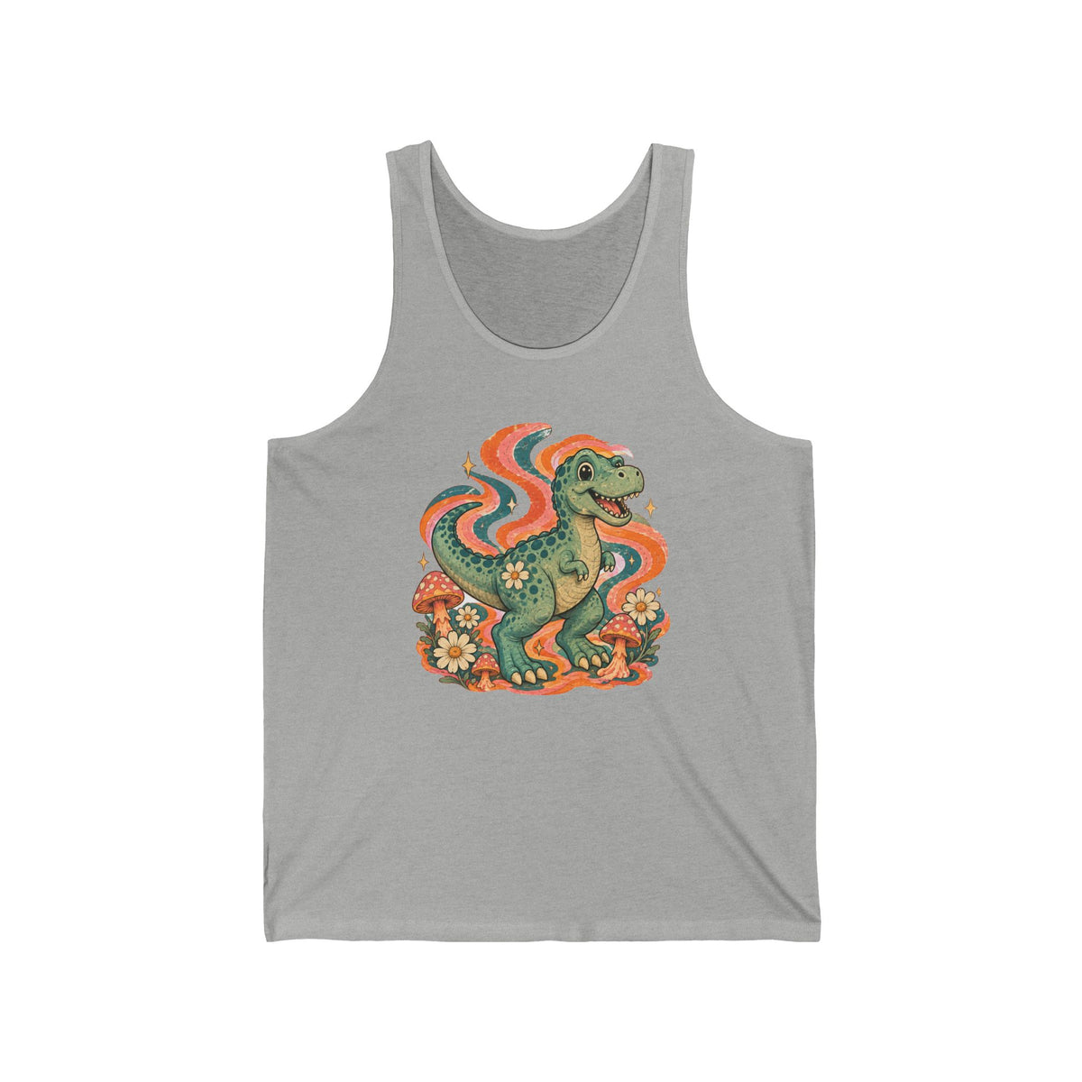 Groovy T-Rex Tank Top Retro 70s Dinosaur Mushroom Daisy Tank