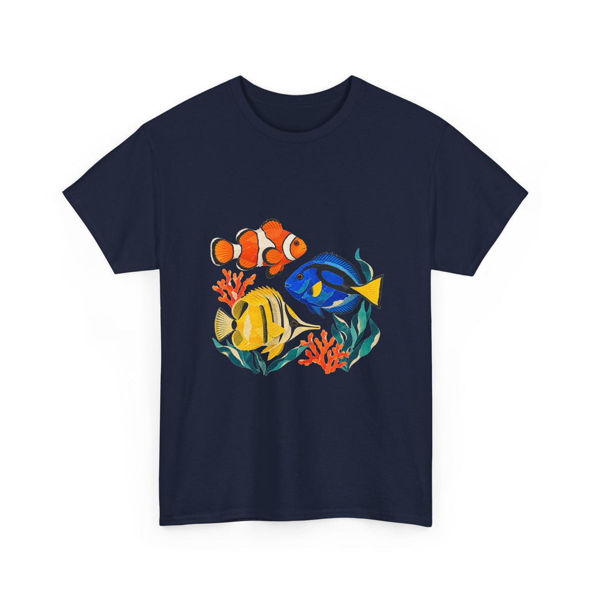 Tropical Fish Coral Collage Tee Clownfish Blue Tang Butterflyfish Coral Reef Ocean Shirt