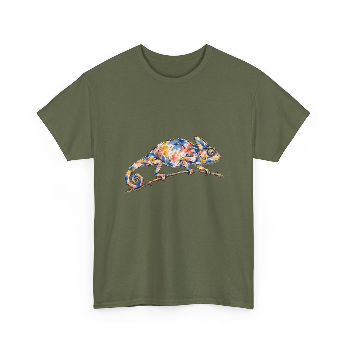 Watercolor Chameleon T-Shirt Ink Art Lizard on Branch Reptile Tee