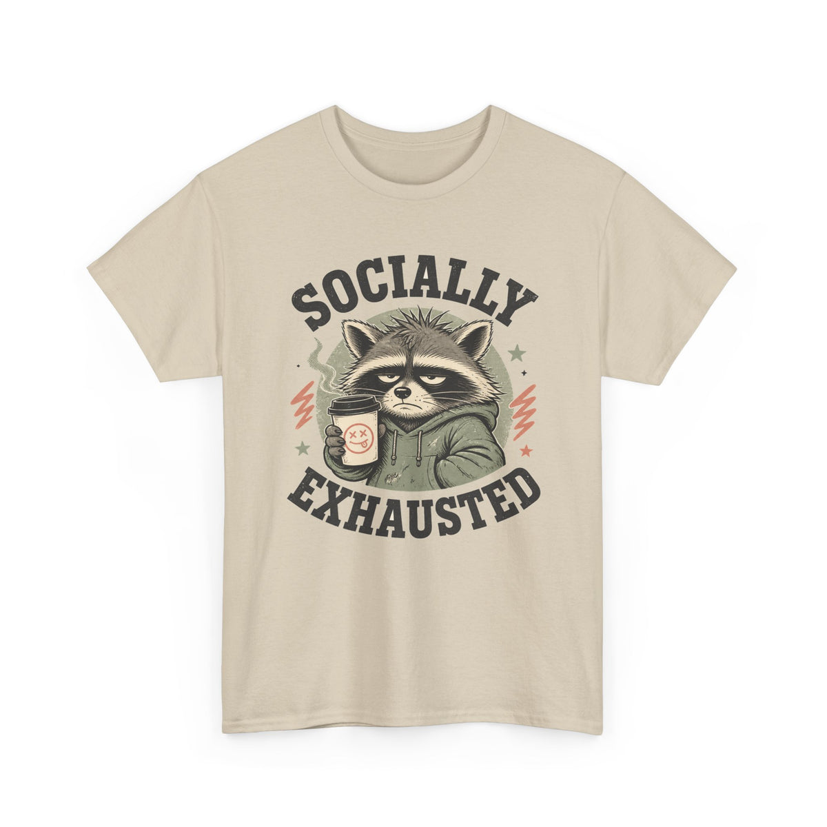 Socially Exhausted Raccoon T-Shirt Funny Introvert Coffee