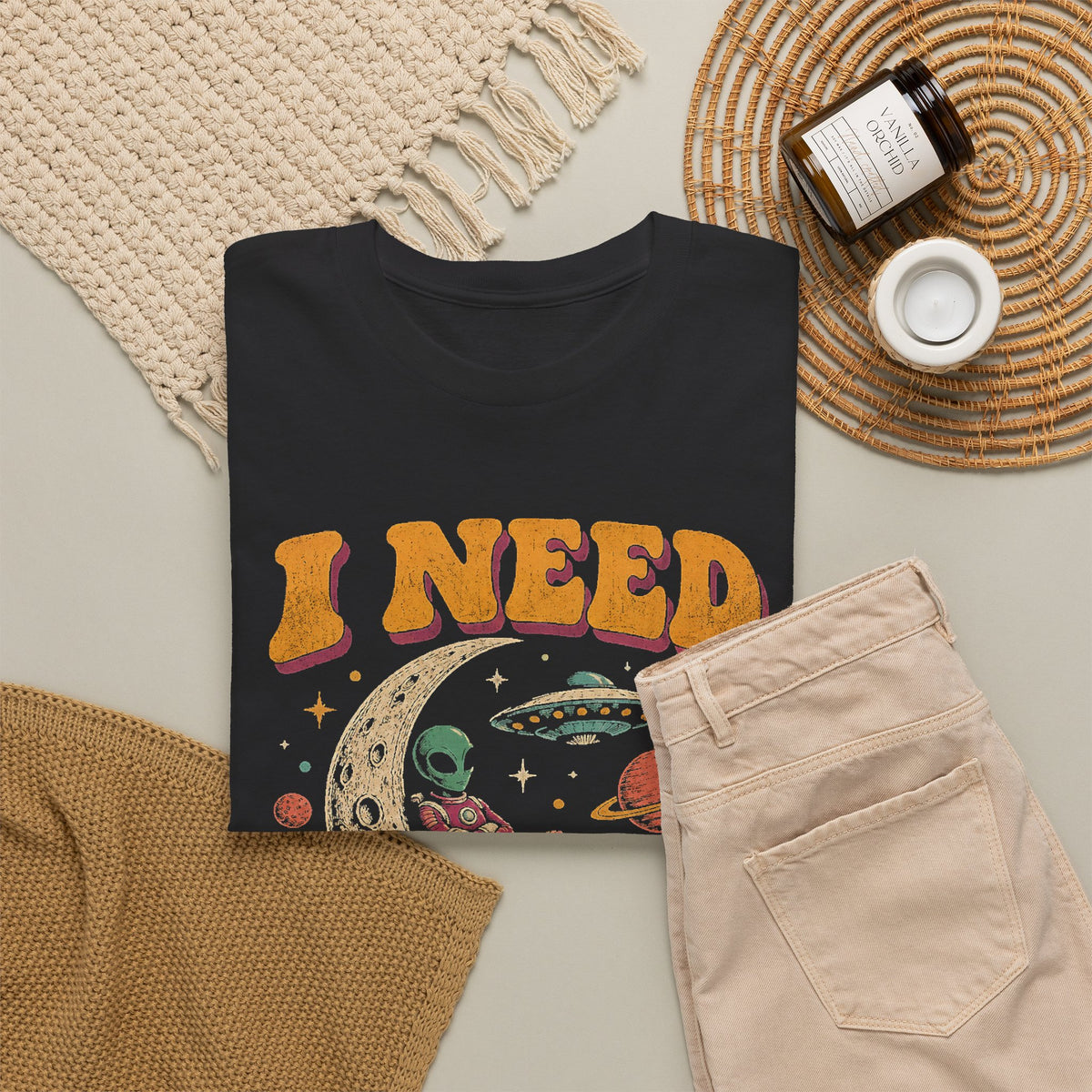 I Need Space Alien Moon T-Shirt Retro Introvert UFO