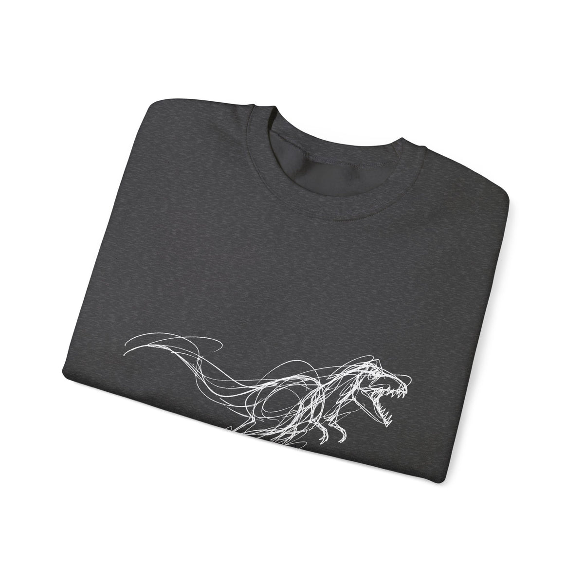 Sketchy White T-Rex on Black Sweatshirt Loose Ink Dinosaur Line Art