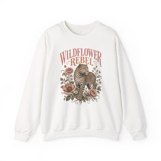Wildflower Rebel Leopard Sweatshirt Boho Floral Big Cat