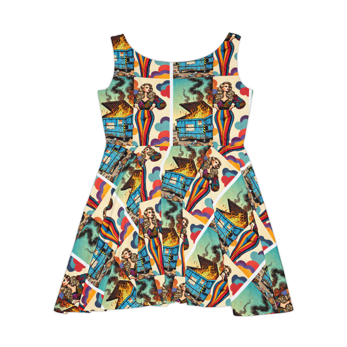 Dumpster Fire Print Womens Skater Dress Funny Sarcastic Gift
