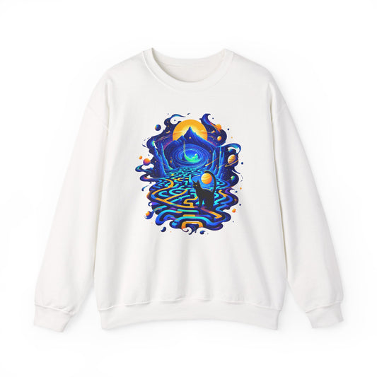 Cosmic Black Cat Maze Sweatshirt Celestial Galaxy Labyrinth Cat Lover Crewneck