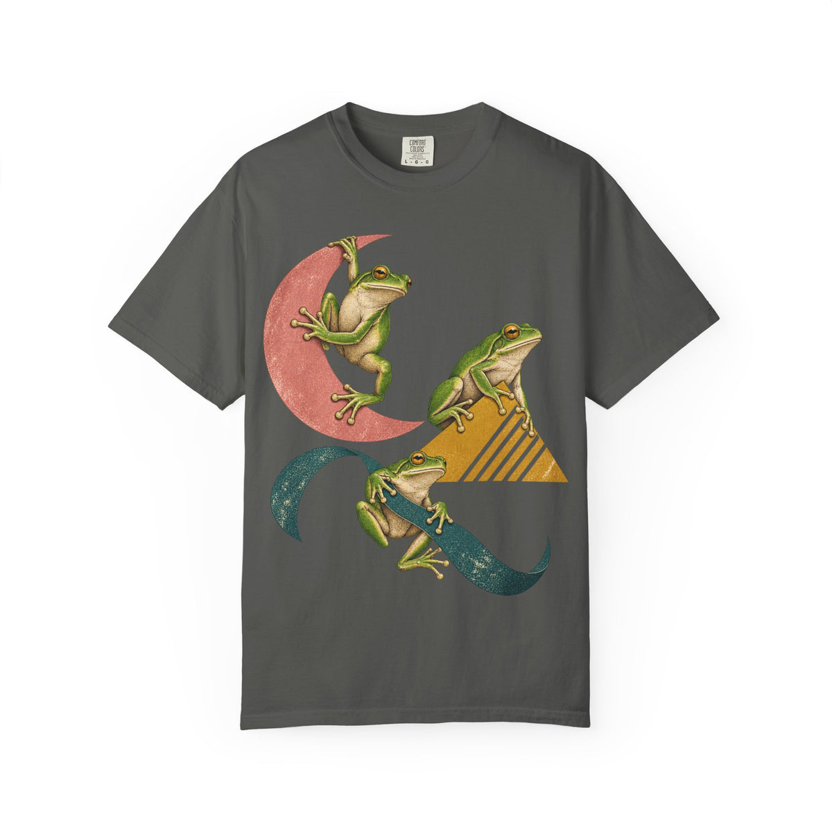 Green Tree Frogs Geometric Moon Triangle Ribbon Tee Midcentury Frog Wildlife Shirt