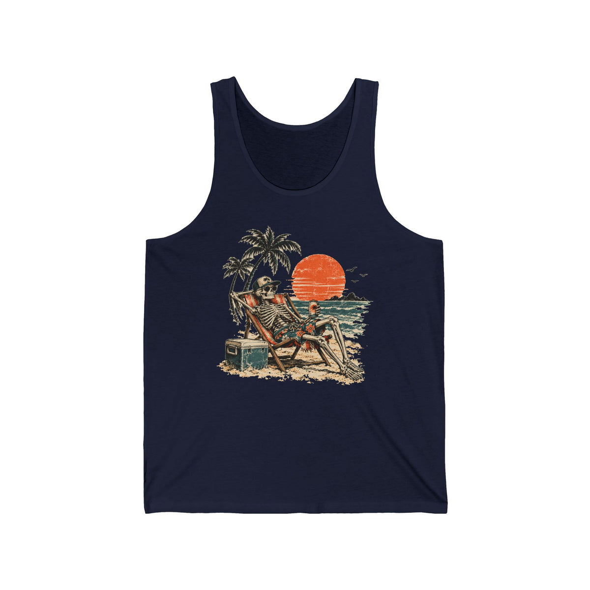 Beach Skeleton Sunset Tank Top Palm Trees Vacation Mode Funny Skeleton Tank