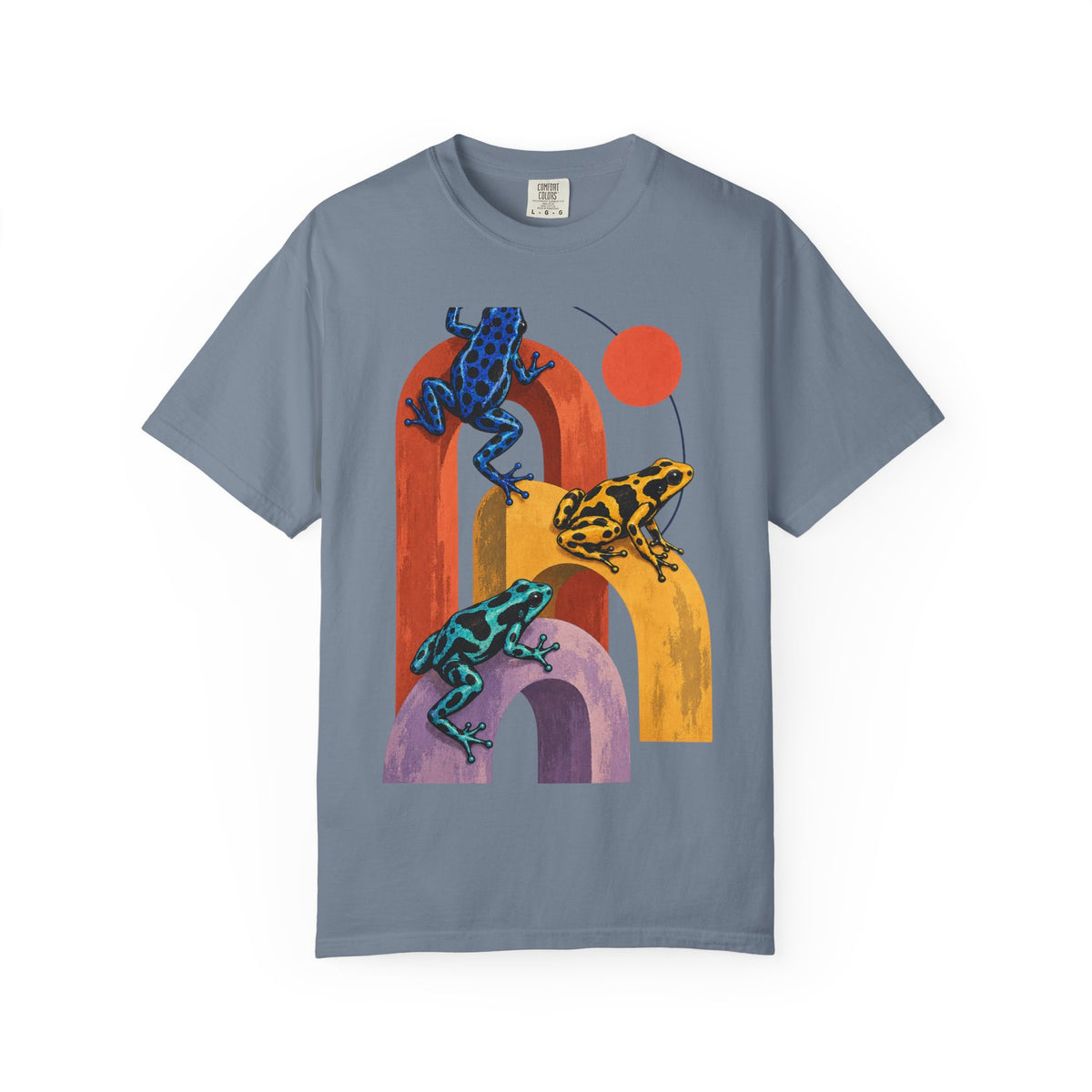 Poison Dart Frogs Colorful Arches Red Sun Tee Midcentury Geometric Frog Wildlife Shirt
