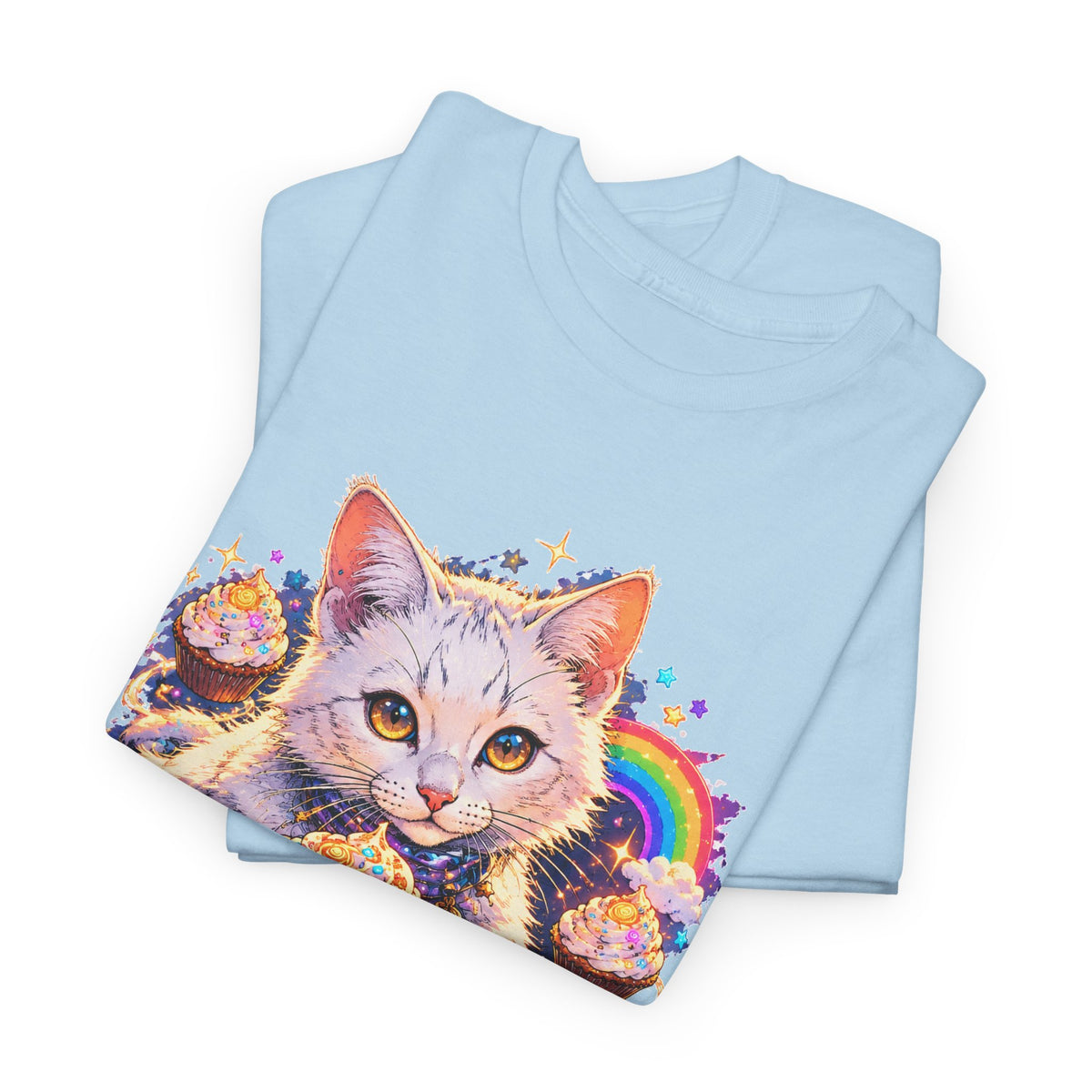 Birthday Cat Cupcake T-Shirt Cute White Kitten Rainbow Sprinkles Party Art